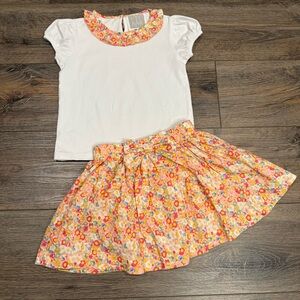 Lil Cactus Peach Floral Print Skort and Ruffle Collar 2 Piece Set